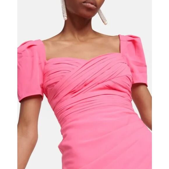 Self-Portrait Iris Pleated Sleeve Pink Criss-Cross Bodice Midi Dress 6 Crepe - Picture 2 of 16